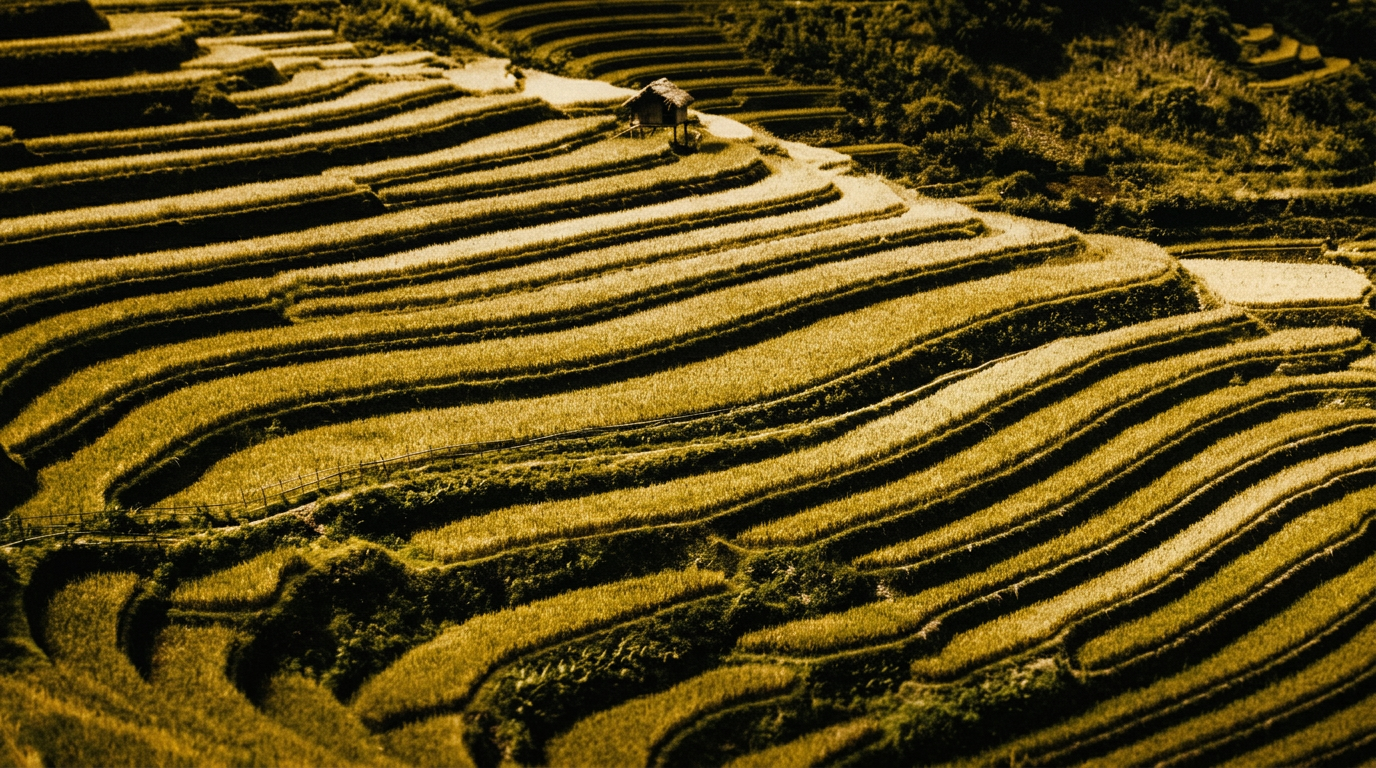 Aerial view of terraced agricultural fields